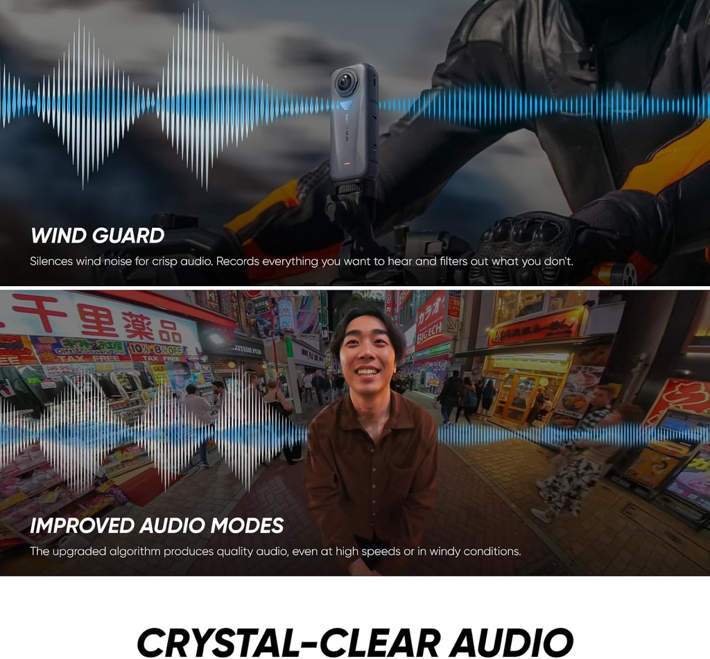 Insta360 X4 Air Kit de inicio - Cámara 360 de 8K y 165g ligera, palo de selfie invisible, lentes reemplazables, dispara primero y enmarca después, protección contra el viento incorporada