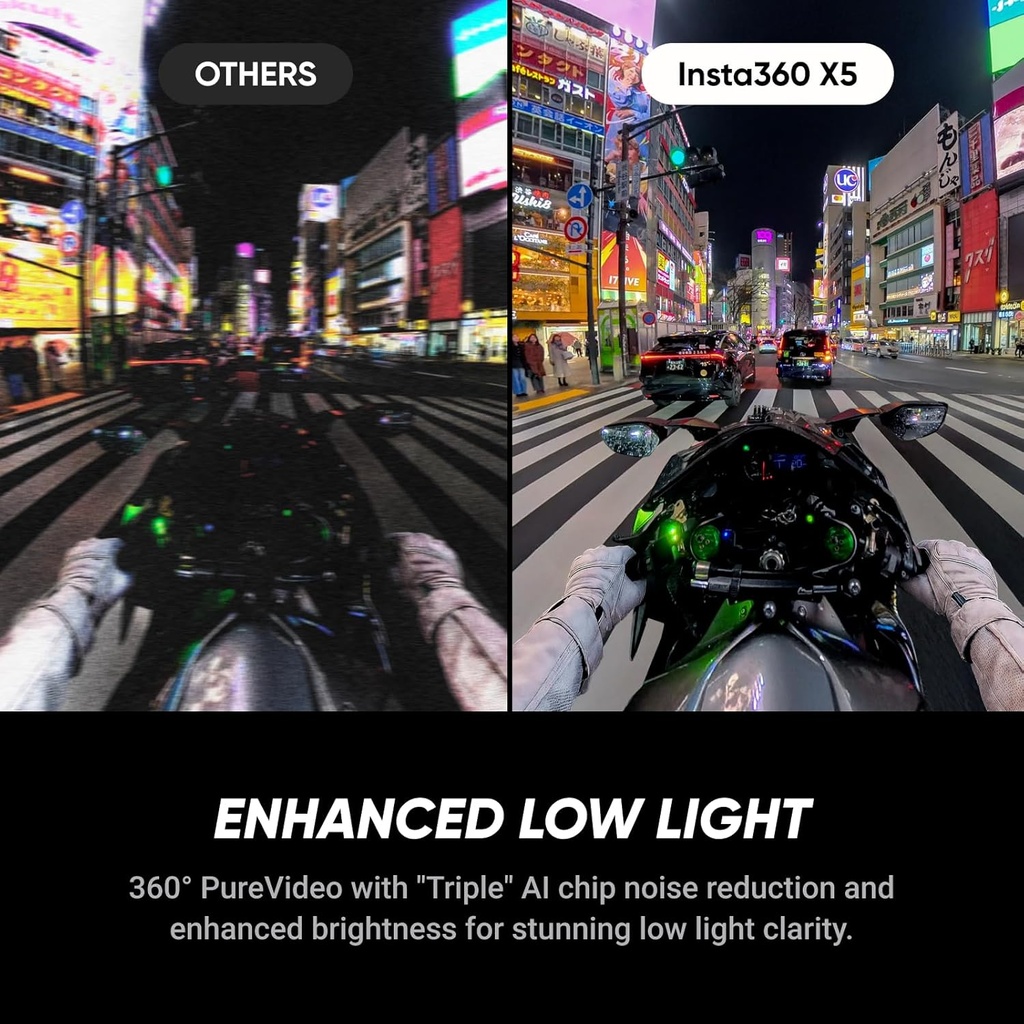Insta360 X5 Paquete Esencial - Cámara de acción 8K 360° impermeable, líder en poca luz, efecto de palo de selfie invisible, lente resistente y reemplazable, batería de 3 horas