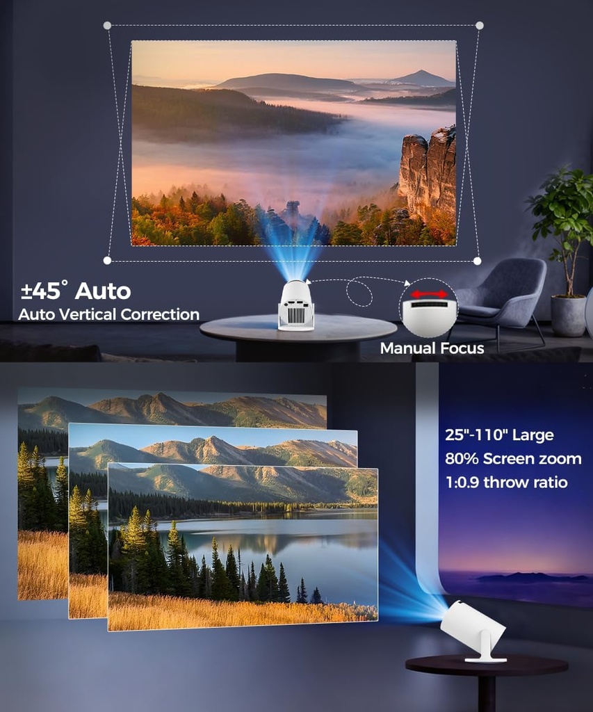 Magcubic HY300PRO Mini proyector con WiFi y Bluetooth, soporte 4K inteligente proyector portátil Keystone automático, control remoto de mouse de aire, control de voz, rotación de 180 grados, proyector
