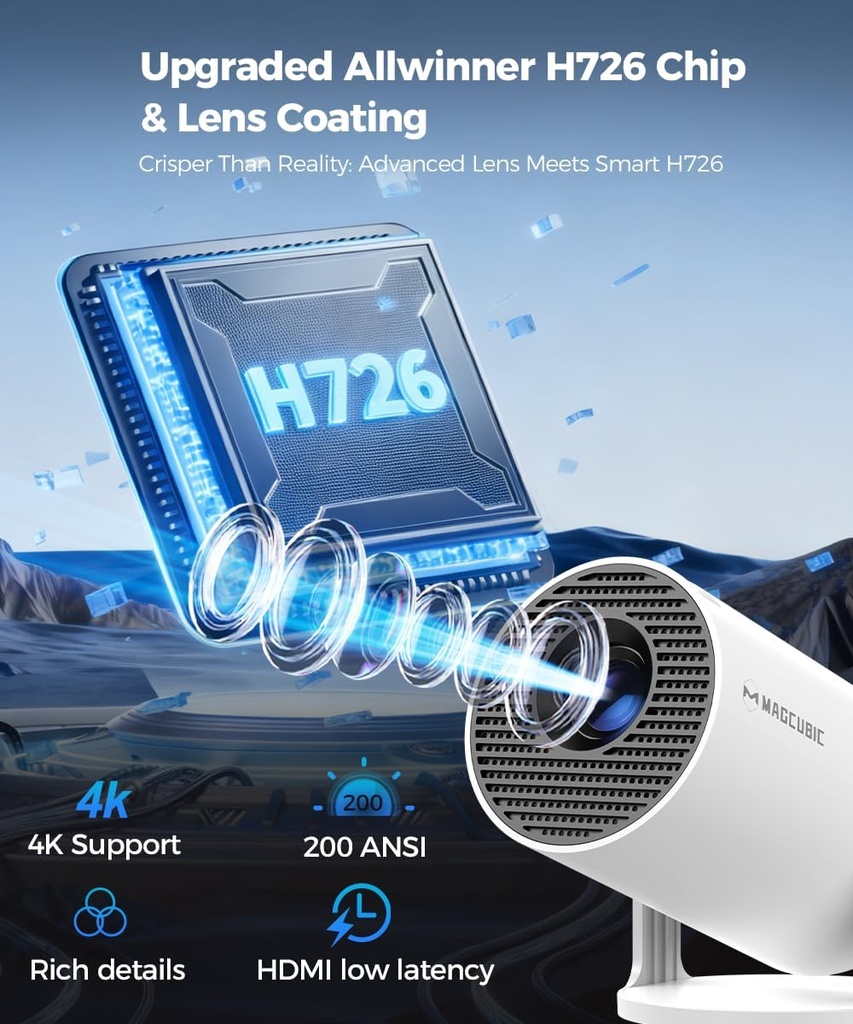 Magcubic HY300PRO Mini proyector con WiFi y Bluetooth, soporte 4K inteligente proyector portátil Keystone automático, control remoto de mouse de aire, control de voz, rotación de 180 grados, proyector