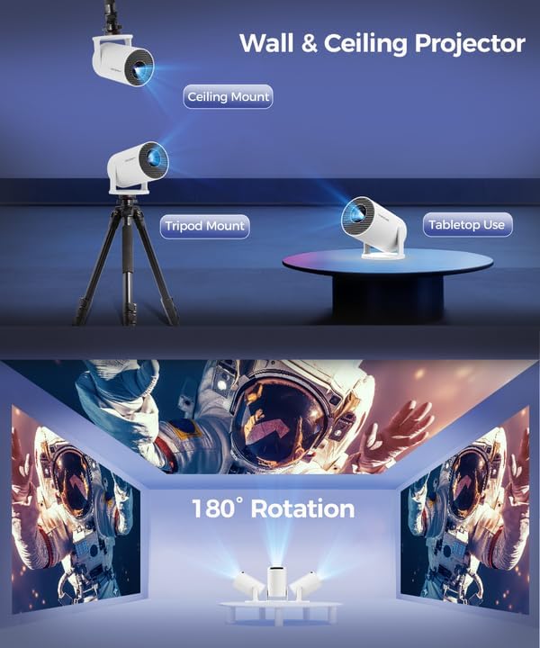 Magcubic HY300PRO Mini proyector con WiFi y Bluetooth, soporte 4K inteligente proyector portátil Keystone automático, control remoto de mouse de aire, control de voz, rotación de 180 grados, proyector