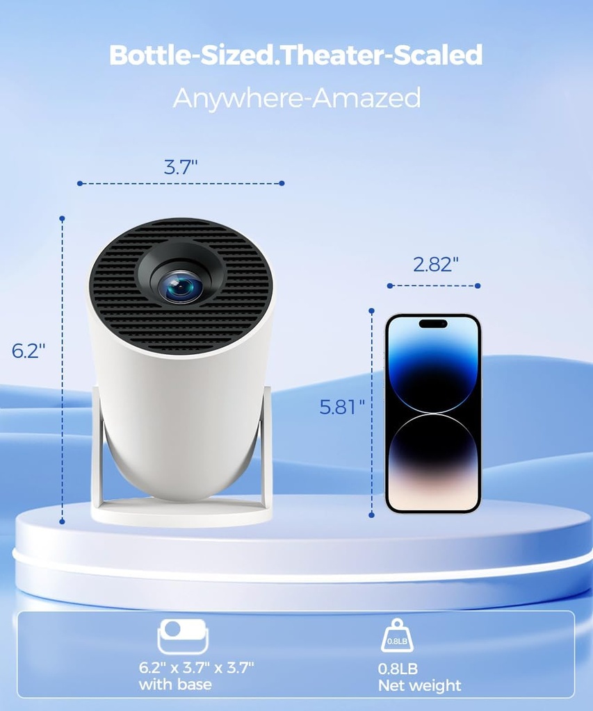 Magcubic HY300PRO Mini proyector con WiFi y Bluetooth, soporte 4K inteligente proyector portátil Keystone automático, control remoto de mouse de aire, control de voz, rotación de 180 grados, proyector