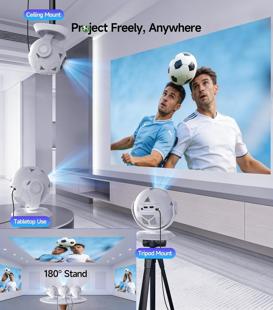 Magcubic Mini proyector con temática de fútbol 2026, proyector portátil con WiFi 6 y Bluetooth 5.4, soporte 4K, Keystone automático, rotación de 180°, proyector inteligente Android 14 para cine