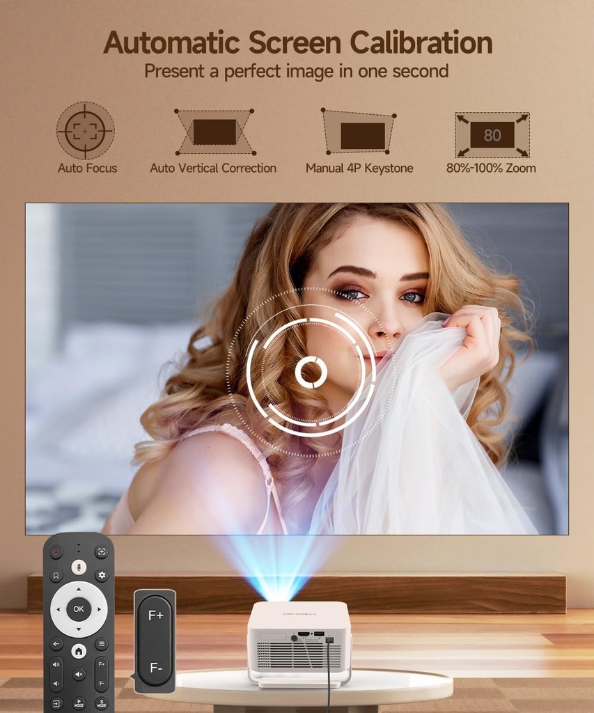 Magcubic HY300GT - Miniproyector con WiFi y Bluetooth, proyector portátil inteligente compatible con 260 ANSI y 2K, enfoque automático y corrección trapezoidal, giratorio de 180° para hogar y exterior