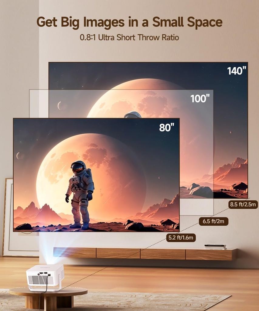 Magcubic HY300GT - Miniproyector con WiFi y Bluetooth, proyector portátil inteligente compatible con 260 ANSI y 2K, enfoque automático y corrección trapezoidal, giratorio de 180° para hogar y exterior