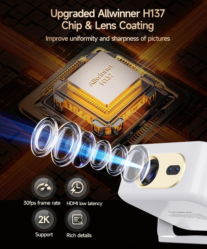 Magcubic HY300GT - Miniproyector con WiFi y Bluetooth, proyector portátil inteligente compatible con 260 ANSI y 2K, enfoque automático y corrección trapezoidal, giratorio de 180° para hogar y exterior