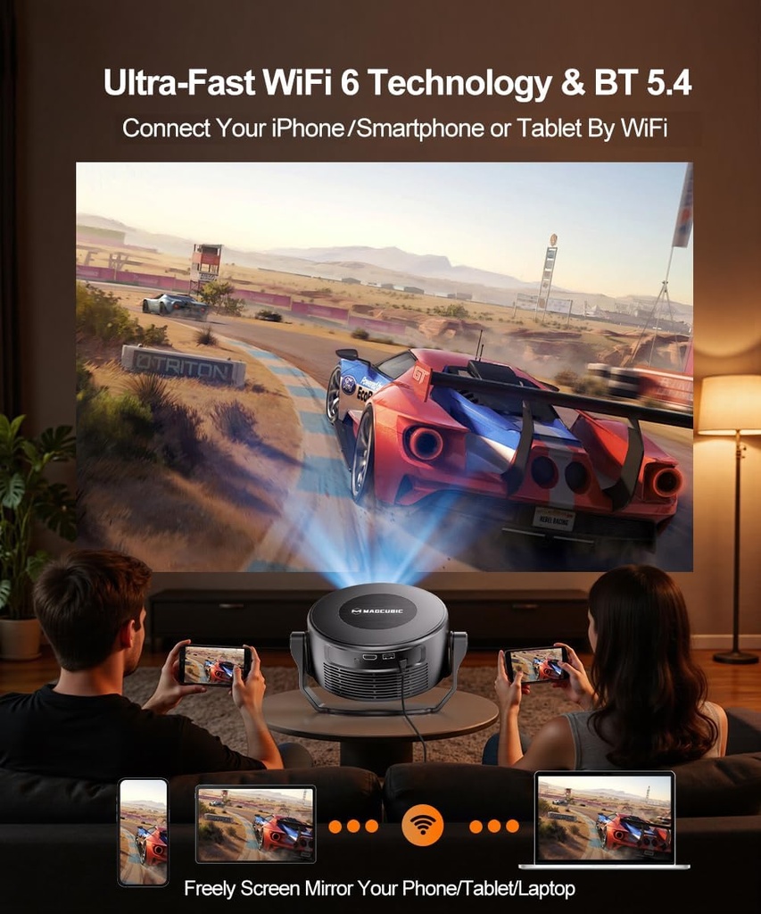 Magcubic Proyector inteligente con WiFi 6 y Bluetooth 5.4, mini proyector portátil 4K y 8K, aplicaciones integradas, Keystone automático, proyector de video para cine en casa/película al aire libre