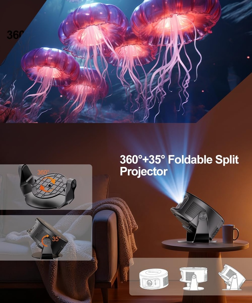 Magcubic Proyector inteligente con WiFi 6 y Bluetooth 5.4, mini proyector portátil 4K y 8K, aplicaciones integradas, Keystone automático, proyector de video para cine en casa/película al aire libre
