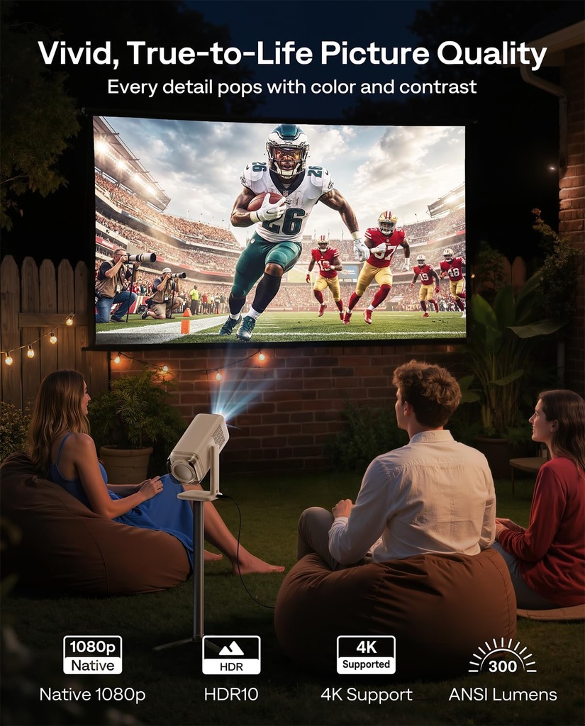 Aurzen BOOM Air - Proyector portátil Google TV con WiFi y Bluetooth, alimentado por USB-C, proyector inteligente para películas al aire libre y en casa, compatible con 4K, enfoque en tiempo real 
