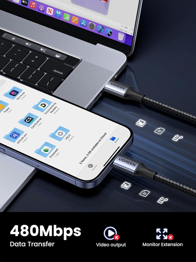 UGREEN Cable USB C a USB C de 240 W, cable USB C de carga rápida para iPhone 17 Pro Max/16, Samsung Galaxy S25/S24, MacBook Pro/Air, iPad Pro/Air/Mini, Dell XPS, 6.6FT 