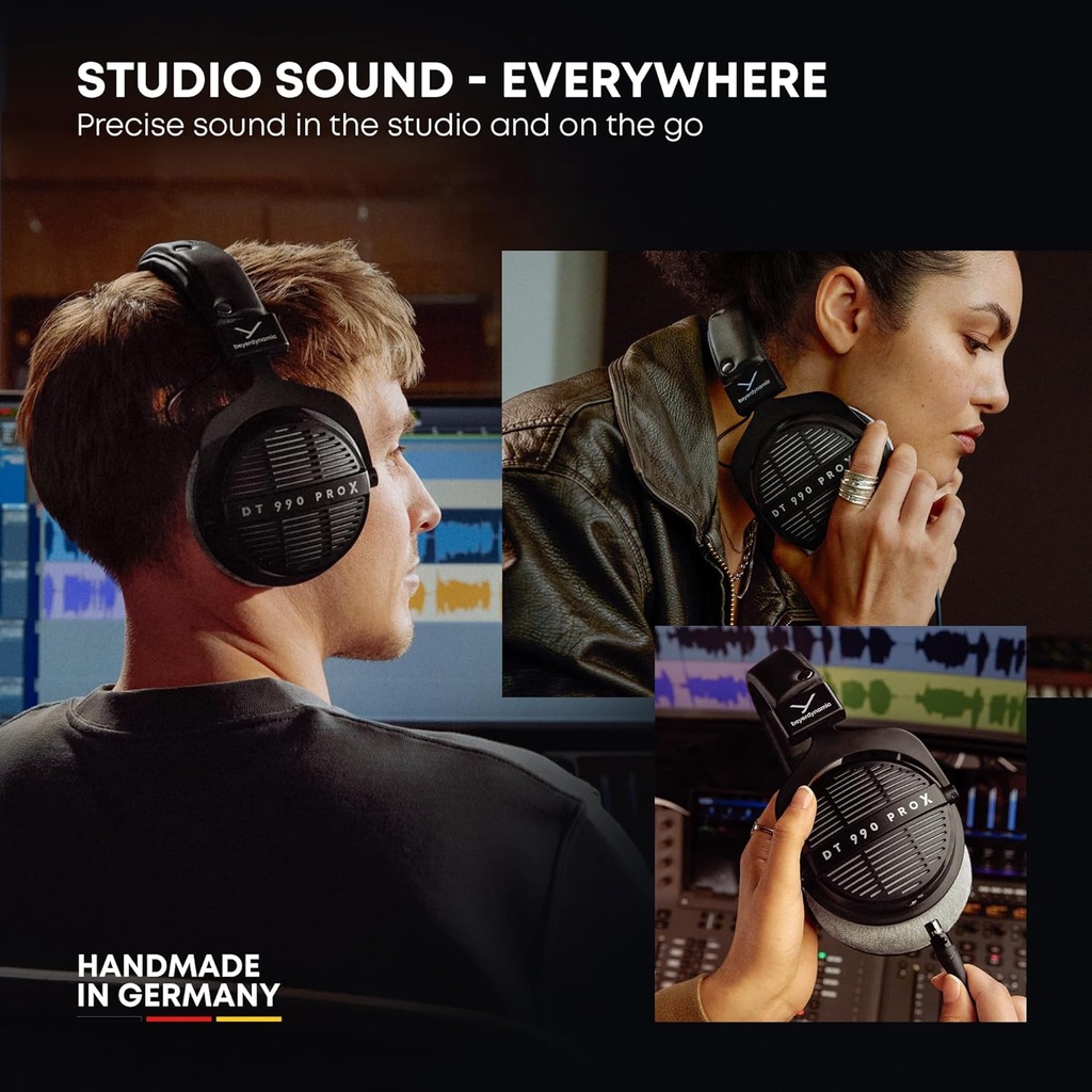 Beyerdynamic DT 990 Pro X - Audífonos de diadema para estudio con cable para mezcla, masterización y edición (abiertos) con cable desmontable, fabricados a mano en Alemania (48 ohmios, negro) 