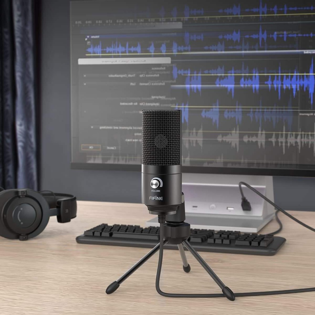 FIFINE USB Gaming Microphone for PC Desktop, PS4 and Mac, Gain Control, External Condenser Computer Mic for Streaming, Podcasting, Twitch, Discord, Green - K669G