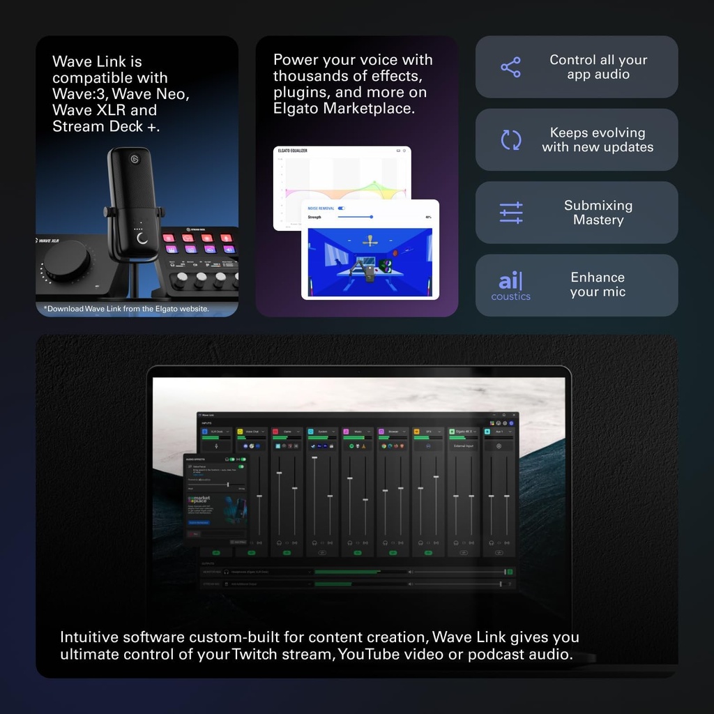 Elgato Stream Deck +, mezclador de audio, consola de producción y controlador de estudio para creadores de contenido, streaming, juegos, con diales de tira táctil personalizables y teclas LCD 