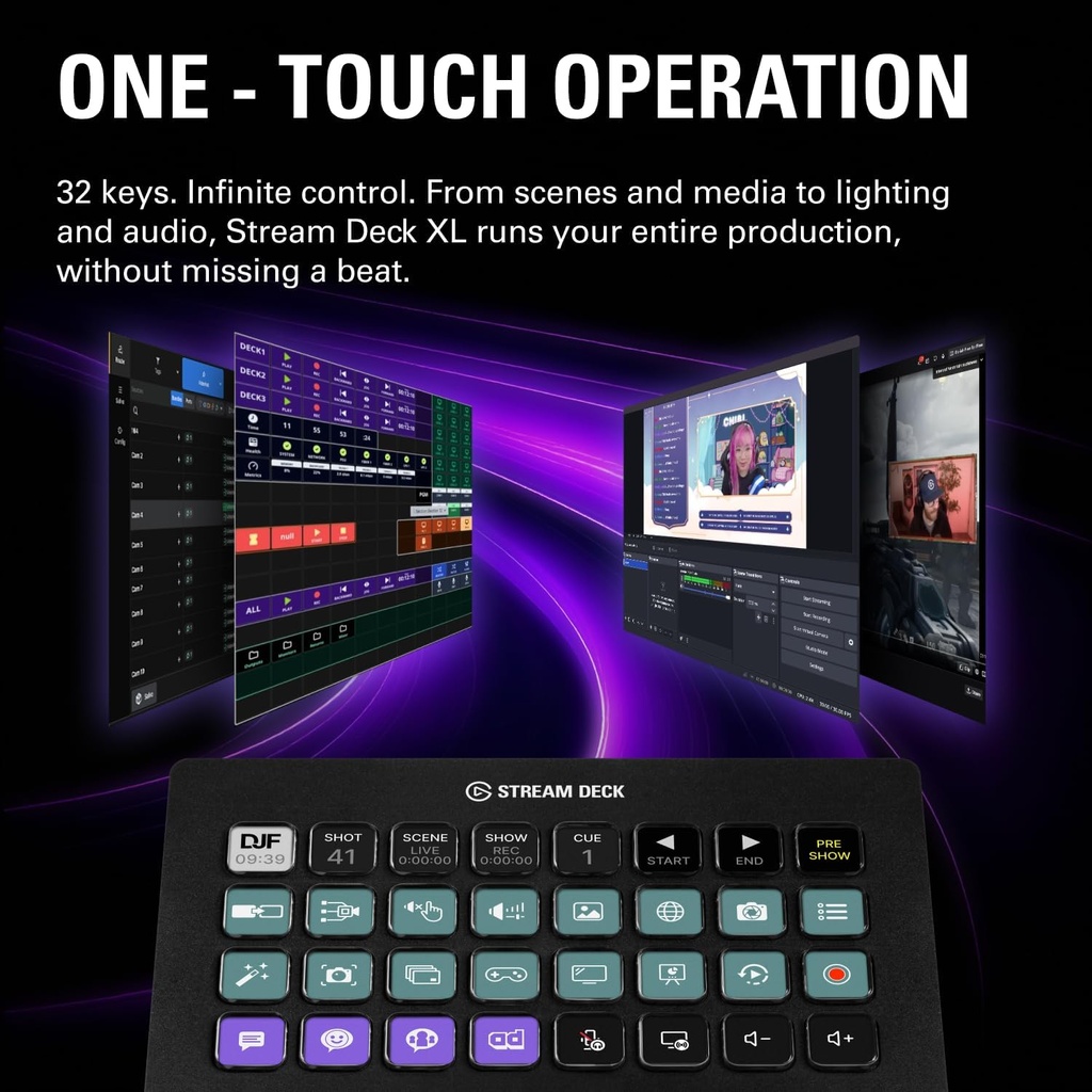 Elgato Stream Deck XL – Controlador de estudio avanzado, 32 teclas macro, activa acciones en aplicaciones y software como OBS, Twitch, YouTube y más, funciona con Mac y PC 