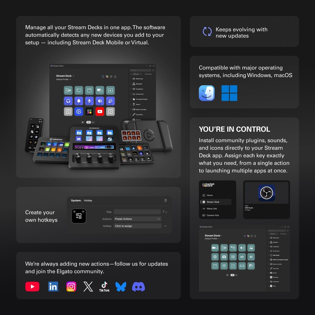 Elgato Stream Deck XL – Controlador de estudio avanzado, 32 teclas macro, activa acciones en aplicaciones y software como OBS, Twitch, YouTube y más, funciona con Mac y PC 