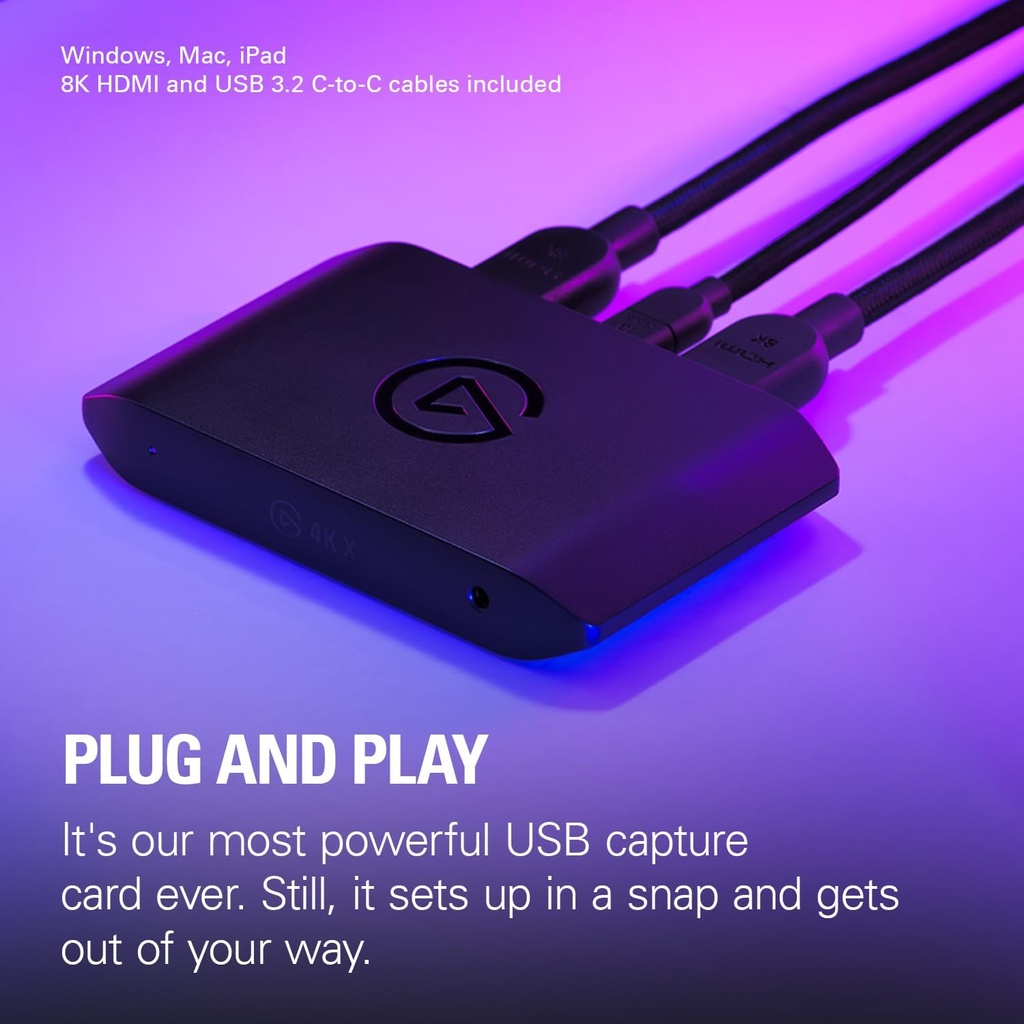 Elgato 4K X - Captura hasta 4K144 con latencia ultrabaja en PS5|Pro, Xbox Series X|S, Nintendo Switch 2, OBS y más, HDMI 2.1, VRR, HDR10, USB 3.2 Gen 2, para transmisión y grabación, PC, Mac | iPad 