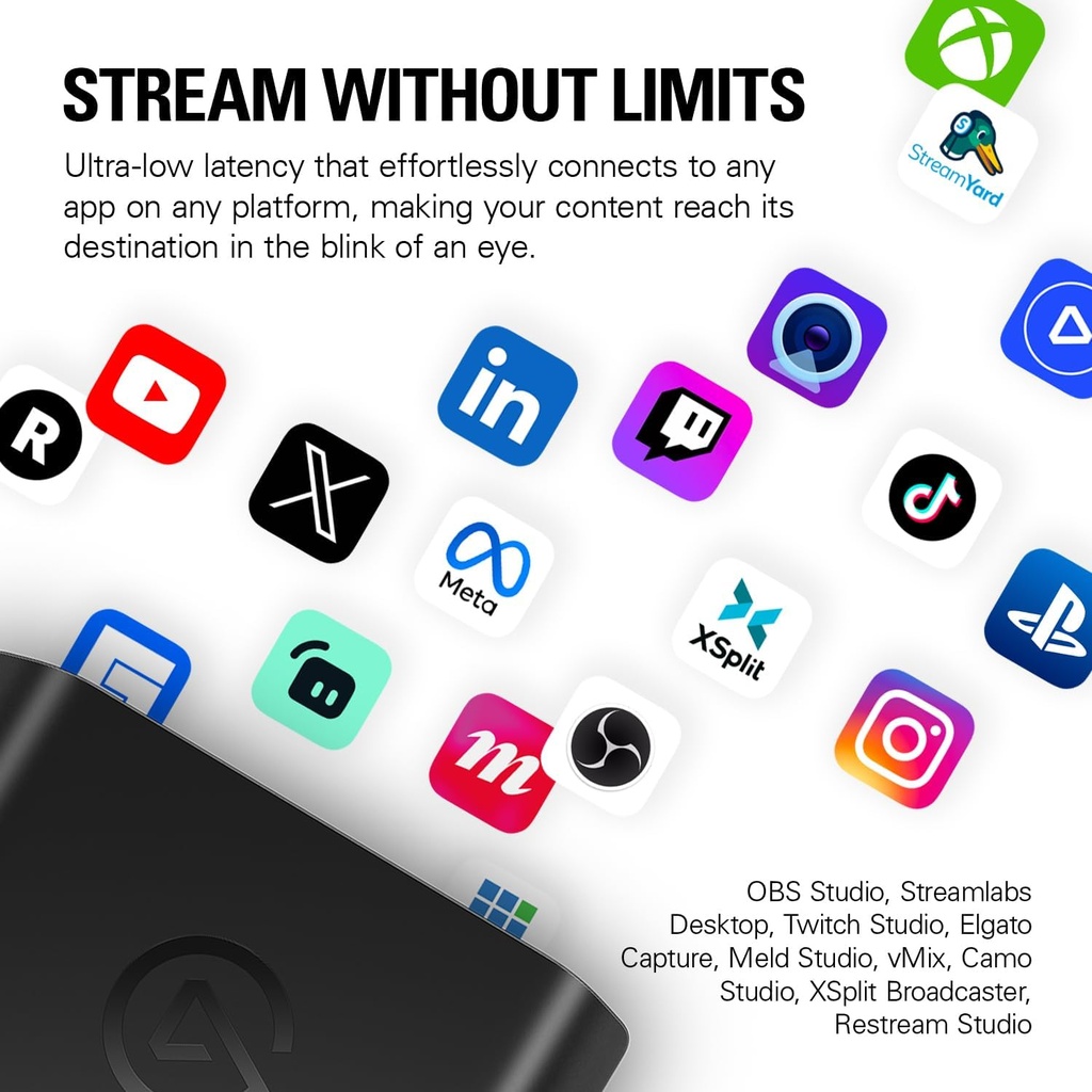 Elgato 4K X - Captura hasta 4K144 con latencia ultrabaja en PS5|Pro, Xbox Series X|S, Nintendo Switch 2, OBS y más, HDMI 2.1, VRR, HDR10, USB 3.2 Gen 2, para transmisión y grabación, PC, Mac | iPad 