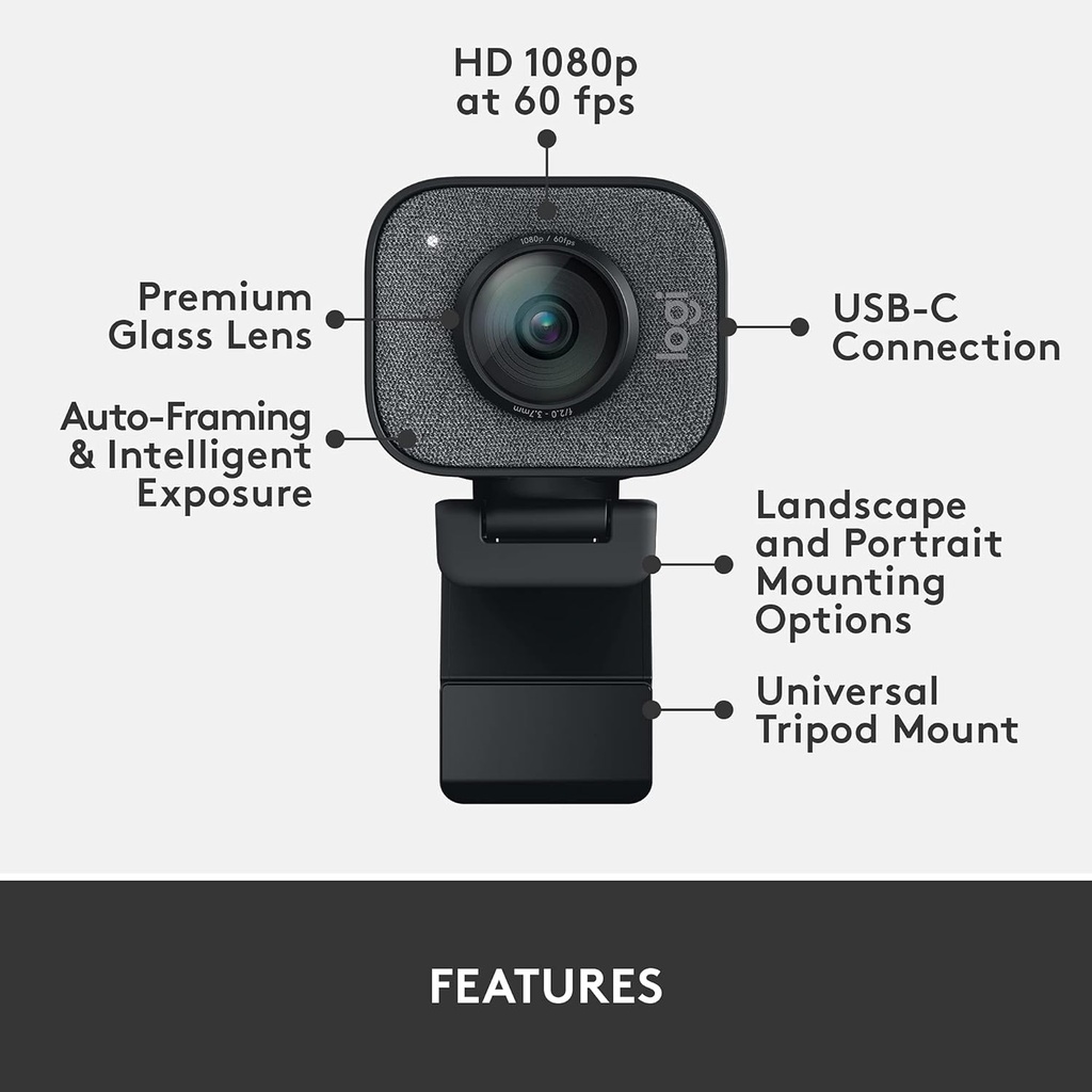 Logitech StreamCam Premium Webcam para transmisión y creación de contenido, Full HD 1080p a 60 fps, funciona con Microsoft Teams, Google Meet, Zoom, nuevo modo GameChat del Nintendo Switch 2, para PC