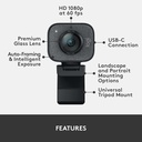 Logitech StreamCam Premium Webcam para transmisión y creación de contenido, Full HD 1080p a 60 fps, funciona con Microsoft Teams, Google Meet, Zoom, nuevo modo GameChat del Nintendo Switch 2, para PC