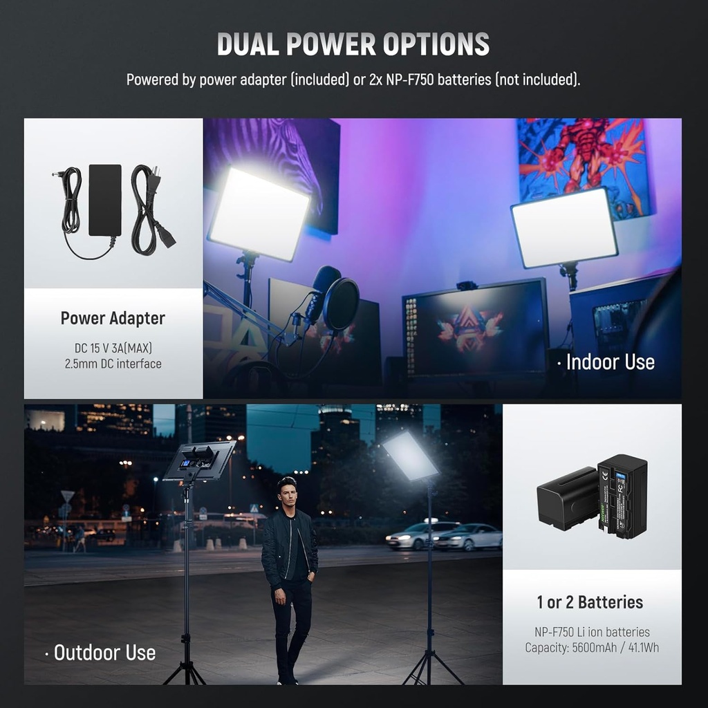 Neewer Kit de iluminación LED de 18 pulgadas con panel de luz de video con control remoto, paquete de 2 unidades de 45 W regulable bicolor + soporte de trípode, luz suave CRI 97+ 4800Lux para juegos