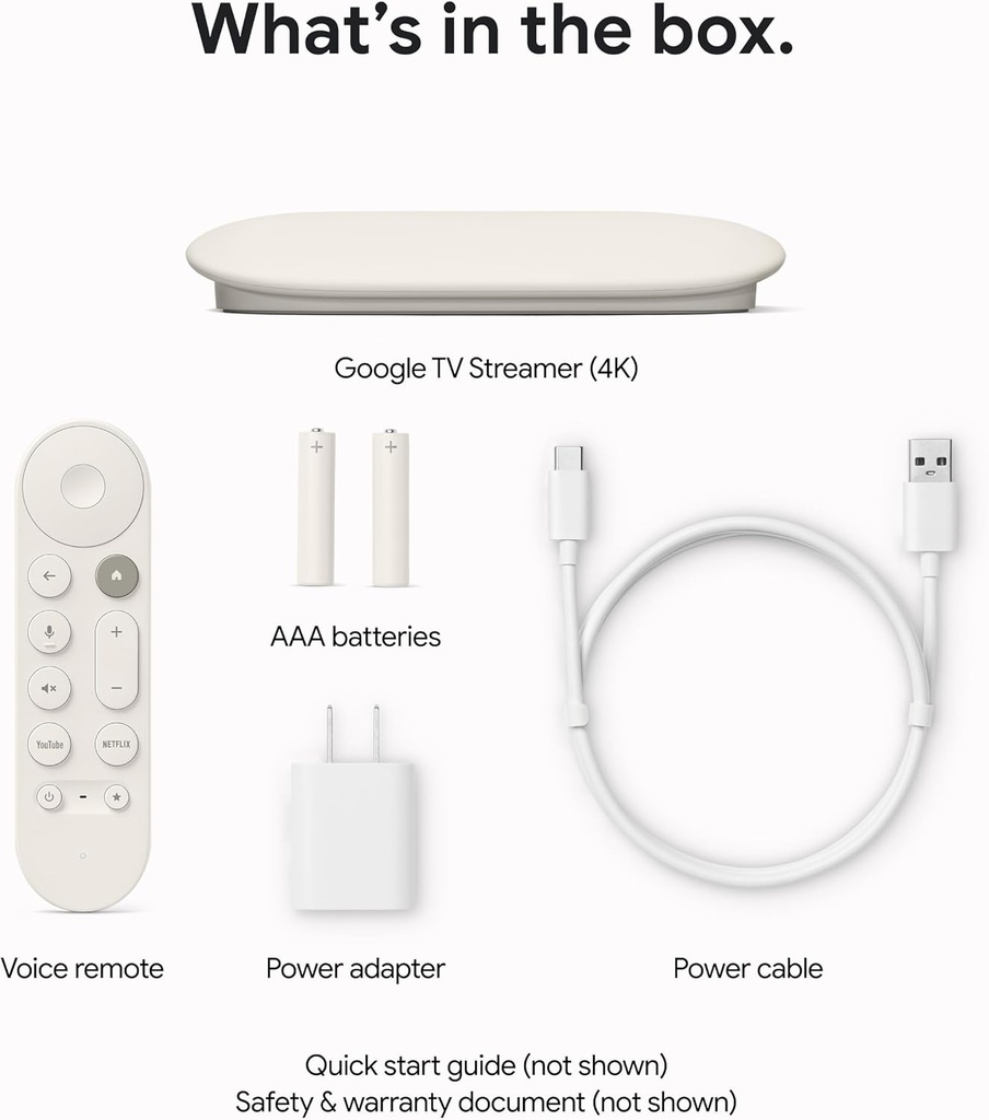 Google TV Streamer 4K - Entretenimiento de transmisión rápida en tu televisor con control remoto de búsqueda por voz - Mira películas, programas, TV en vivo y Netflix en 4K HDR, control inteligente