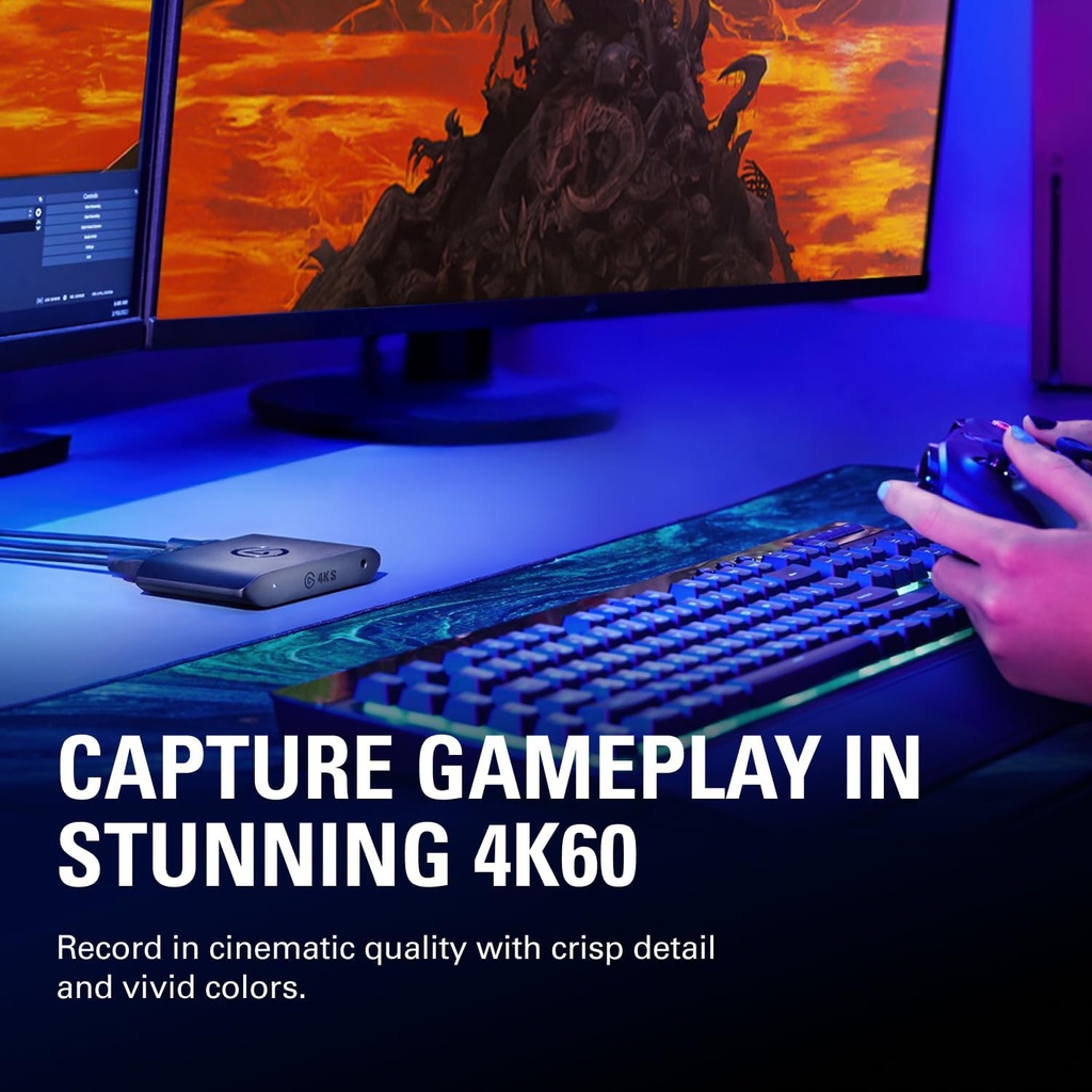 Elgato 4K S – Tarjeta de captura externa para PS5, Xbox Series X/S, Switch 2, PC, Mac, iPad | 4K60, 1440p120, o 1080p240 de paso y captura, HDR10, VRR, USB-C, latencia casi nula