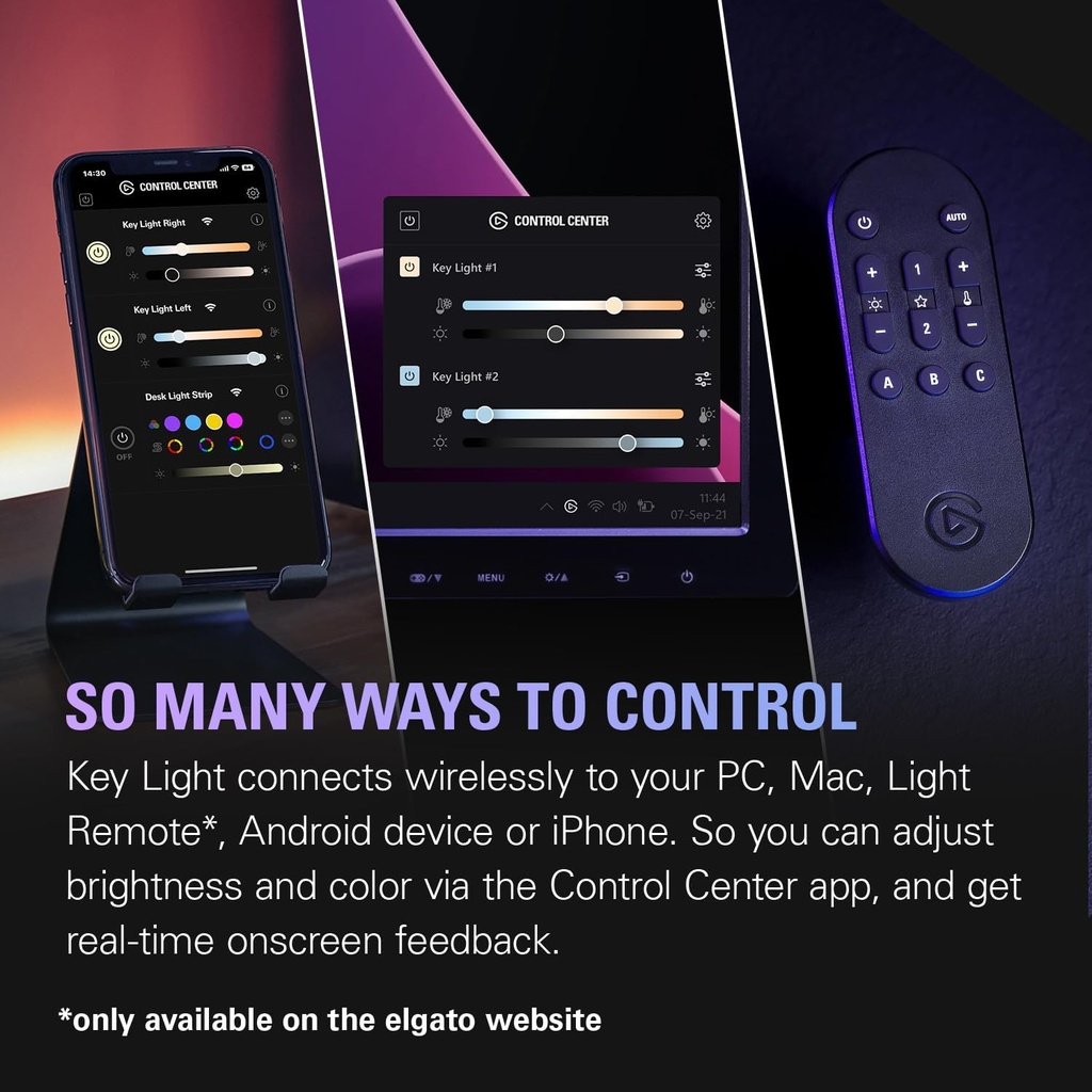 Elgato Key Light - Luz de estudio profesional de 2800 lúmenes con abrazadera de escritorio para streaming, grabación y videoconferencia, temperatura y brillo ajustables por aplicación en Mac, PC, iOS