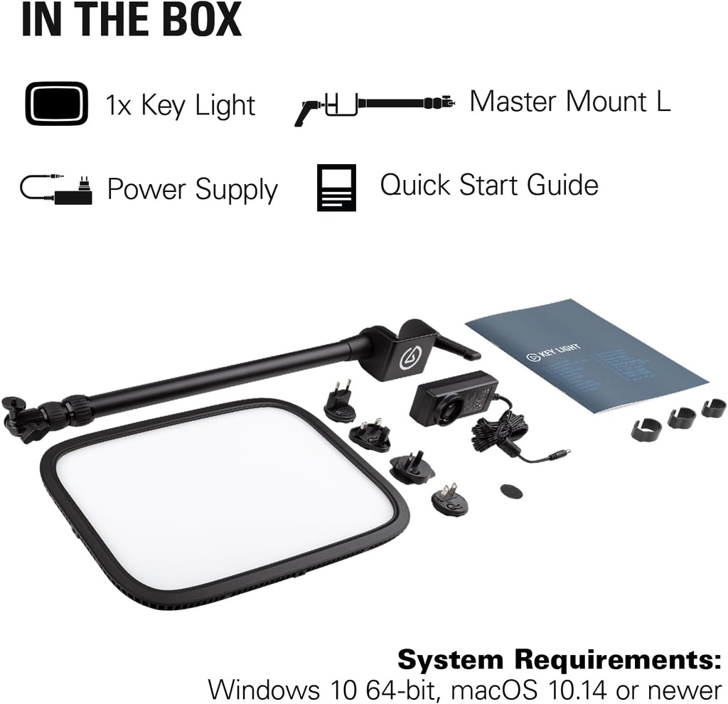 Elgato Key Light - Luz de estudio profesional de 2800 lúmenes con abrazadera de escritorio para streaming, grabación y videoconferencia, temperatura y brillo ajustables por aplicación en Mac, PC, iOS