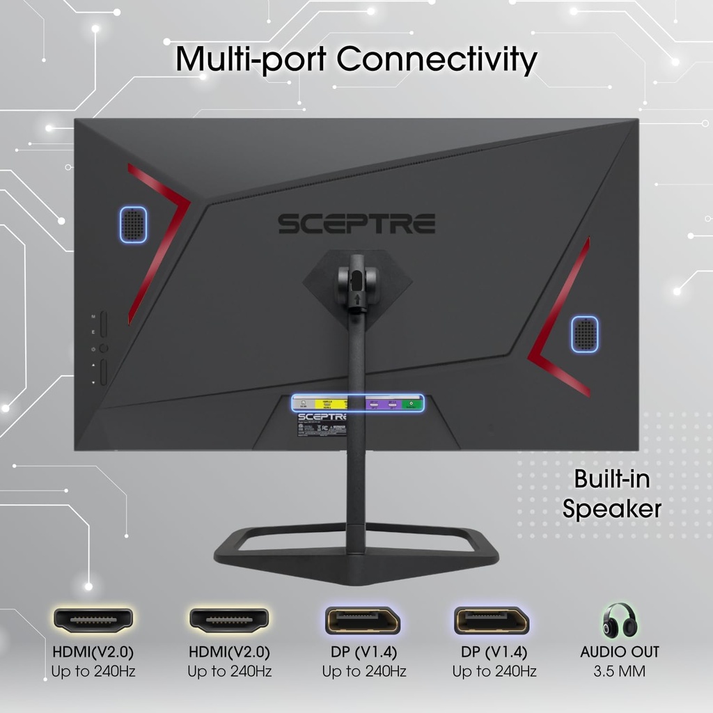 Sceptre - Monitor para juegos de 24.5 pulgadas, 240Hz, 1ms, DisplayPort x2, HDMI x2, 100% sRGB, AMD FreeSync Premium, altavoces integrados, negro máquina, 2026 (serie E255B-FWD240)
