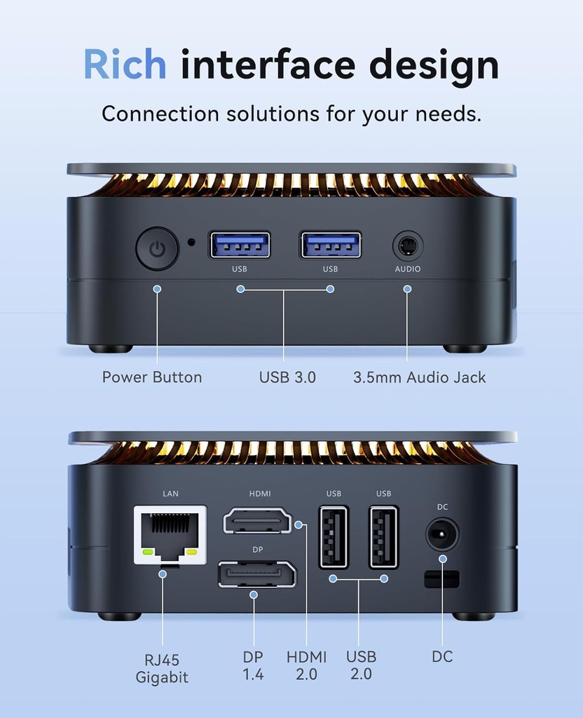 KAMRUI Essenx E1 N97 Mini PC, Dual 4K HDMI, 16GB RAM 256GB SSD, Gigabit Ethernet de alta velocidad Wi-Fi Bluetooth Ultra Silencioso