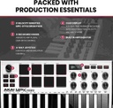 AKAI Professional MPK Mini MK3 - 25 Key USB MIDI Keyboard Controller With 8 Backlit Drum Pads, 8 Knobs and Music Production Software Included (White)