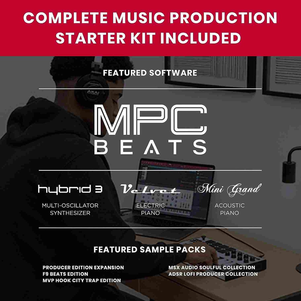 AKAI Professional MPK Mini MK3 - 25 Key USB MIDI Keyboard Controller With 8 Backlit Drum Pads, 8 Knobs and Music Production Software Included (White)