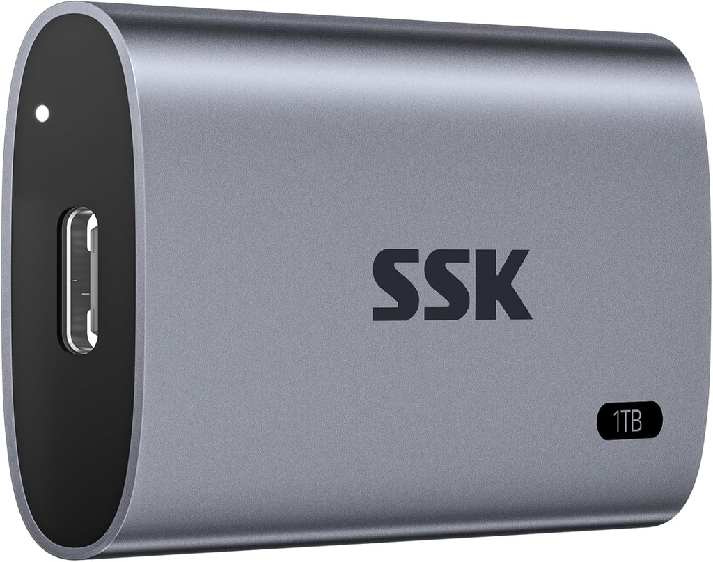 SSK Disco Duro Externo SSD de 1TB, SSD Portátil de Hasta 550MB/s Unidades de Estado Sólido Rápidas, Unidad Externa USB 3.2 Gen2 para iPhone 15/Pro, Windows, Mac, Android con Luz LED, Trim, Smart