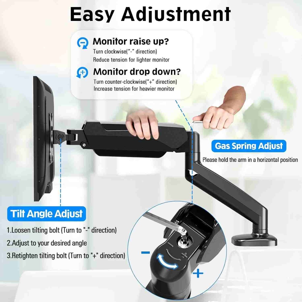 MOUNTUP Single Monitor Desk Mount, Adjustable Gas Spring Monitor Arm Support Max 32 Inch, 4.4-17.6lbs Screen, Computer Monitor Stand Holder with Clamp/Grommet Mounting Base, VESA Mount Bracket, MU0004