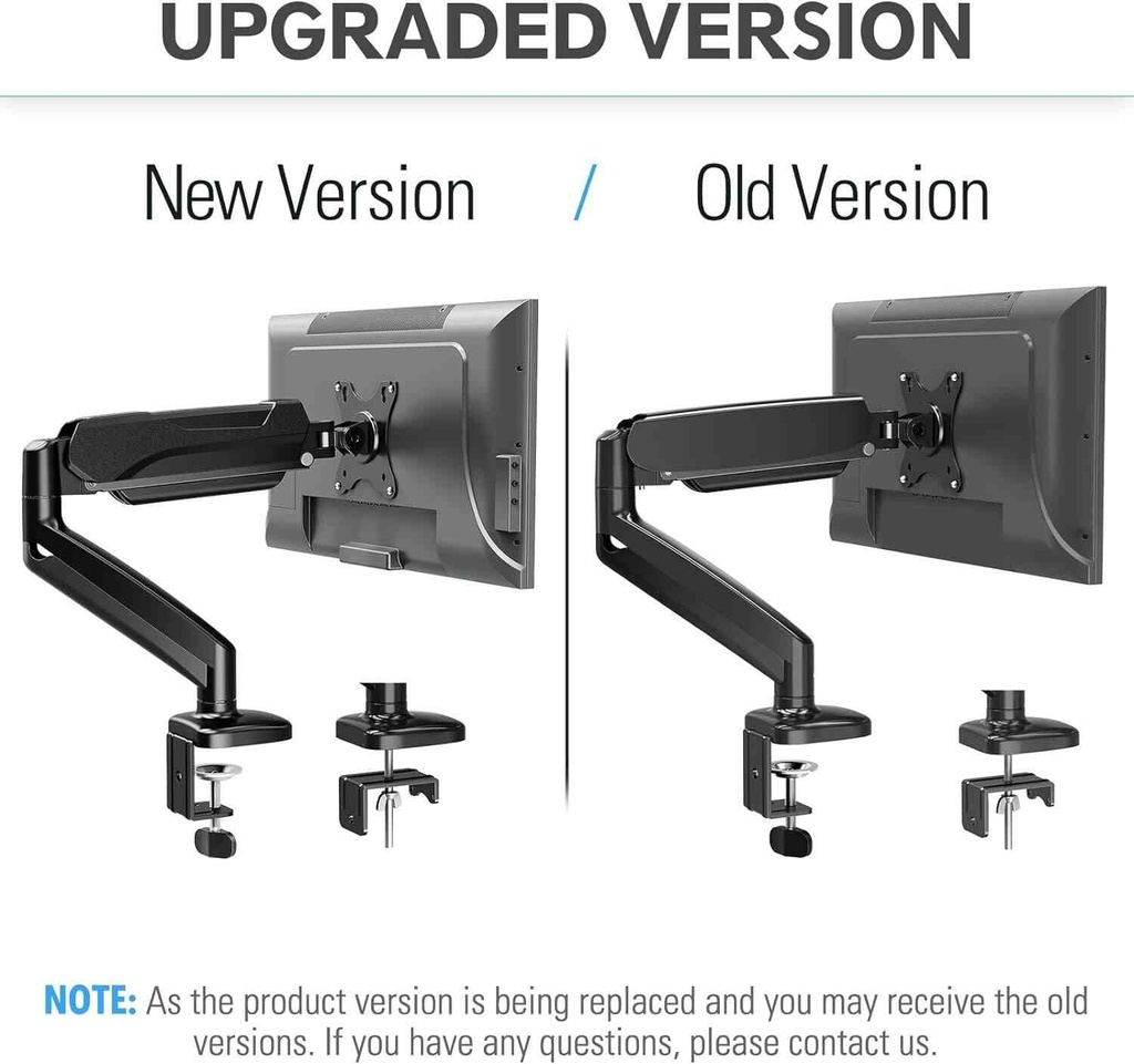 MOUNTUP Single Monitor Desk Mount, Adjustable Gas Spring Monitor Arm Support Max 32 Inch, 4.4-17.6lbs Screen, Computer Monitor Stand Holder with Clamp/Grommet Mounting Base, VESA Mount Bracket, MU0004