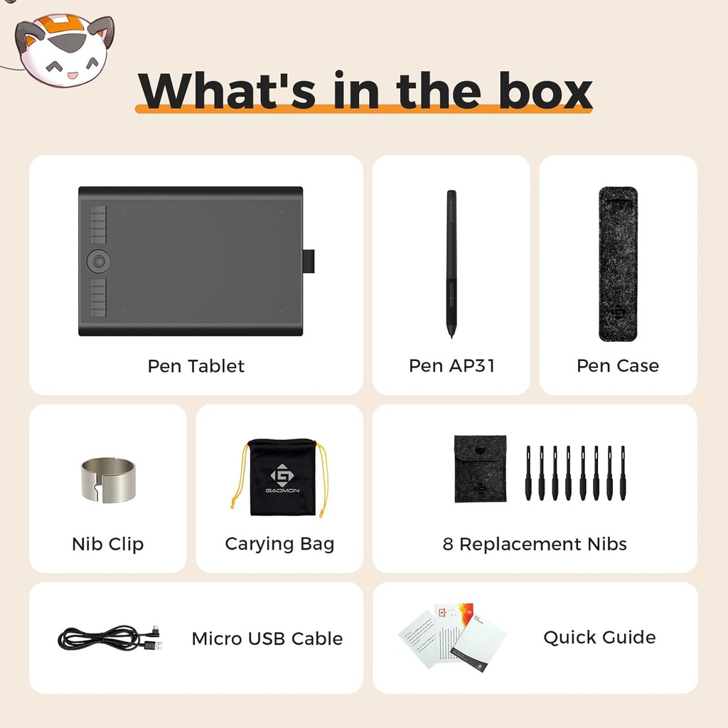 GAOMON M10K - Tableta de dibujo, tableta gráfica grande de 10 x 6 pulgadas con anillo táctil, 8192 niveles sin batería, 10 teclas de acceso rápido, tableta artística para diseño, escritura, edición,