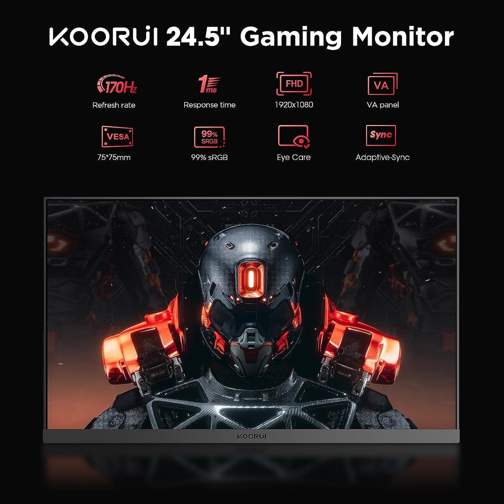 KOORUI 24.5 Inch 170Hz FHD Gaming Monitor, Computer Monitors Full HD (1920 x 1080), VA, 1ms, FreeSync &amp; G-Sync
