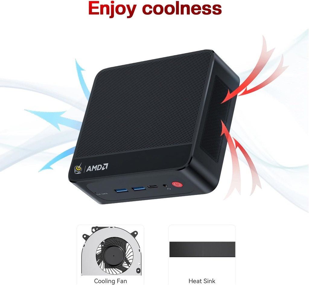 [PC-00011685] Beelink SER5 Mini PC, AMD Ryzen 5 5500U (6C/12T, hasta 4.0GHz), mini computadora con 16GB DDR4/500GB NVMe SSD, compatible con pantalla triple (HDMI+DP+Tipo-c/4K), WiFi6, BT5.2, Tipo-C, 2.5G LAN9