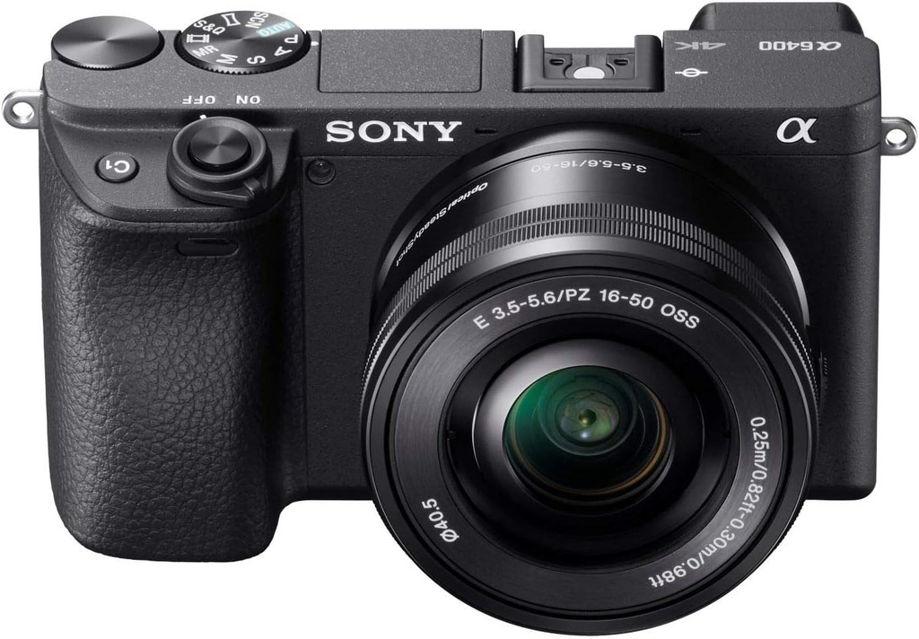 Sony Alpha a6400 - Cámara digital sin espejo compacta con lente intercambiable APS-C, enfoque automático en tiempo real del ojo, video 4K, pantalla abatible y lente de 16-50mm - Compatible con montura