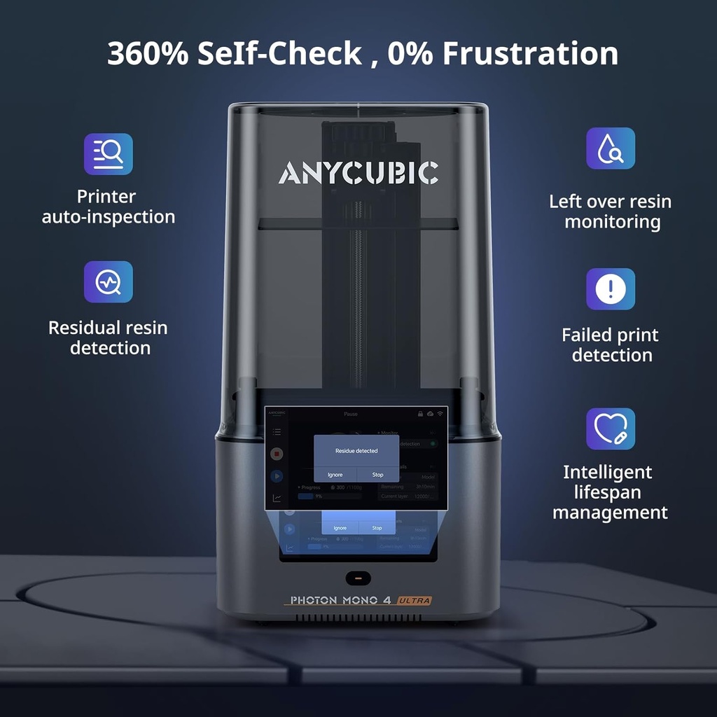 ANYCUBIC Impresora de resina 10K 3D, Photon Mono 4 Ultra con pantalla LCD mono de 7’’ y fuente de luz COB, velocidad máxima de impresión de hasta 120mm/h, pantalla táctil HD con 8 idiomas, tamaño de