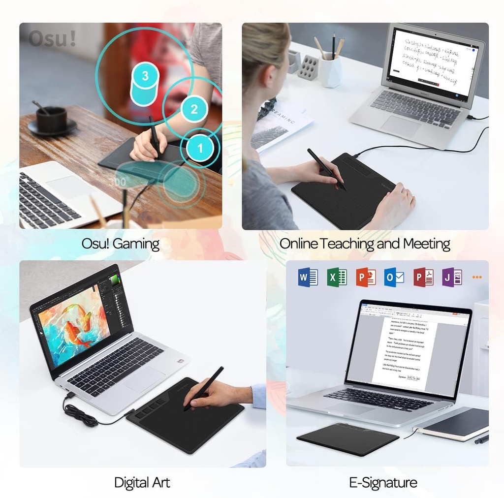 GAOMON Tableta de dibujo S620 de 6.5 x 4 pulgadas con lápiz pasivo 8192 4 teclas expresas personalizables para arte digital, pintura, reproducción OSU, compatible con PC con Windows, Mac