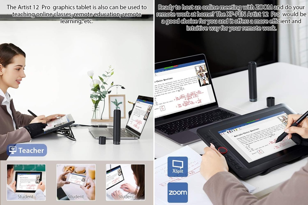 XPPen Artist12 Pro - Tableta de dibujo de 11.6 pulgadas con pantalla para lápiz, tableta gráfica totalmente laminada con función de inclinación, lápiz óptico sin batería y 8 teclas de acceso directo