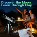 Telescopio para niños de 1.969 in, 100 aumentos, telescopio plateado para principiantes con trípode, 2 oculares, juego de alcance buscador, astronomía educativa STEM, regalo de Navidad para niños y niñas de 6 a 12 años 