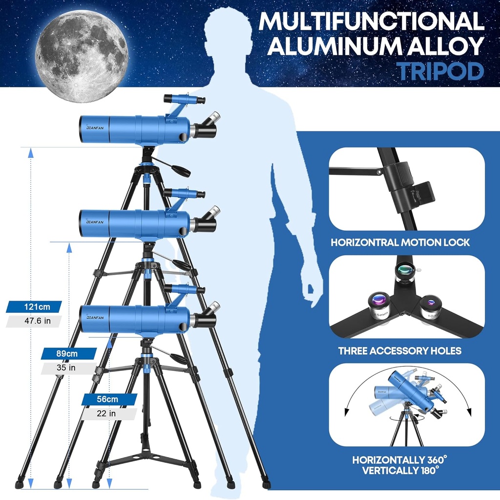 Telescopio para niños y adultos, 3.543 in de apertura, 21.654 in, telescopio astronómico profesional para adultos de alta potencia, telescopios de viaje portátiles para principiantes con 