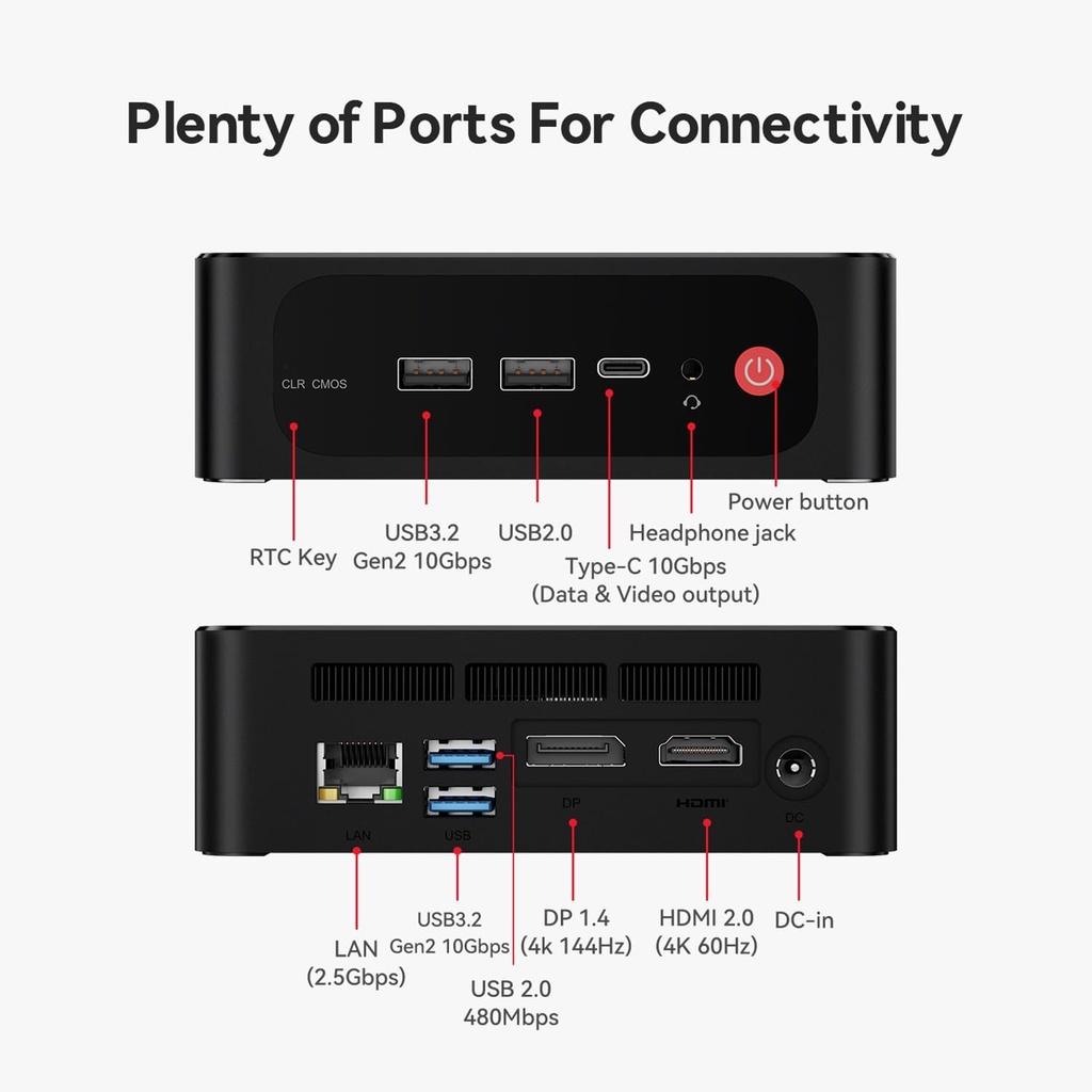 [PC-00013242] Beelink Mini PC SER8, AMD Ryzen 7 8745HS (4 nm, 8C/16T) hasta 4.9 GHz, mini computadora de 32 GB DDR5 RAM 1 TB M.2 NVME SSD, PC de escritorio 4K a 120 Hz pantalla triple, mini computadora para juegos
