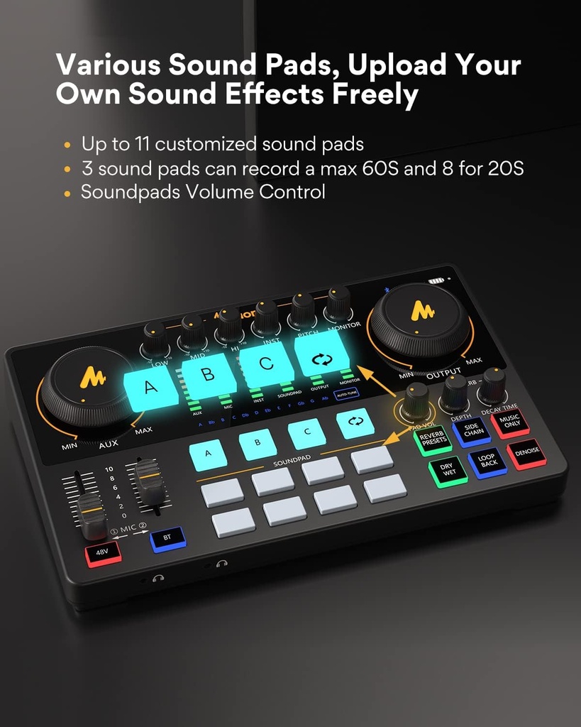 MAONO-MaonoCaster-Paquete de equipo para pódcast para 2-incluye interfaz de audio todo en uno con preamplificador de micrófono premium, micrófono de condensador XLR y micrófono de 3,5 mm para