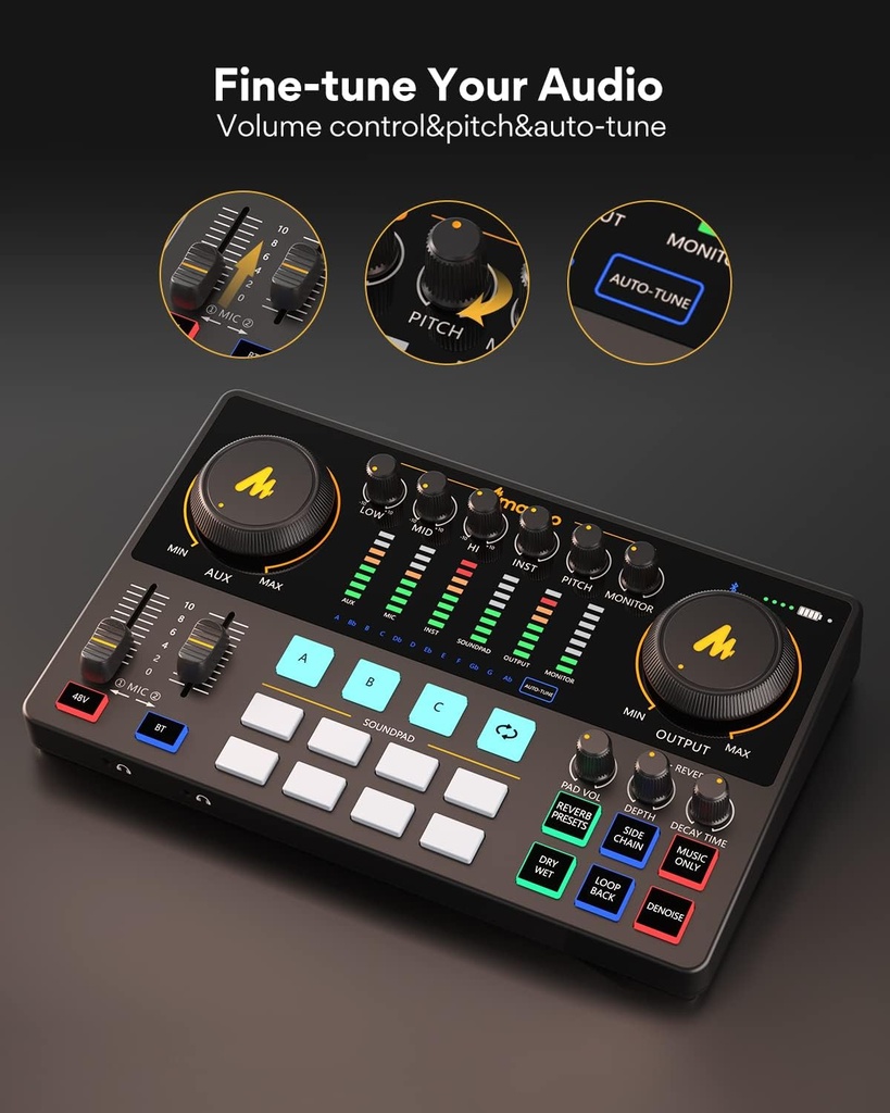 MAONO-MaonoCaster-Paquete de equipo para pódcast para 2-incluye interfaz de audio todo en uno con preamplificador de micrófono premium, micrófono de condensador XLR y micrófono de 3,5 mm para