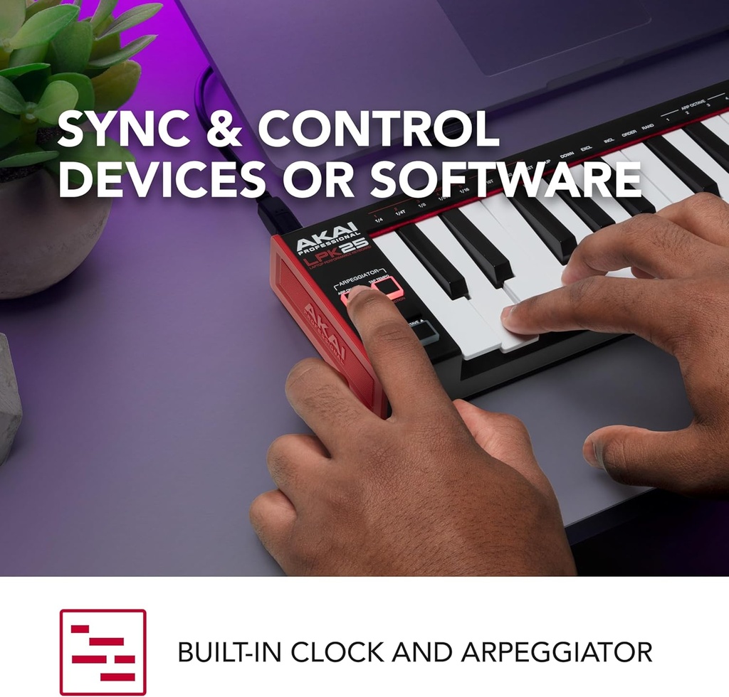 AKAI Professional LPK25: Controlador USB MIDI Ultra-Portátil de 25 Teclas (Negro)