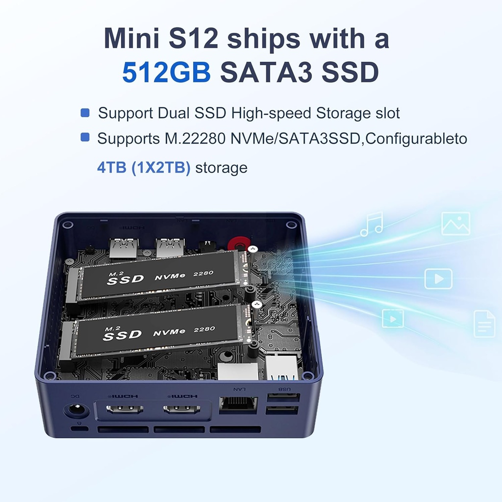 Beelink EQ14 Mini PC, Intel Twin Lake N150 (hasta 3.6 GHz) 16 GB DDR4 500 GB NVMe SSD, Mini Computadora Dual LAN 2.5G Soporta USB3.2, Pantalla Dual HDMI 4K@60Hz, Servidor Doméstico/Firewall de Red