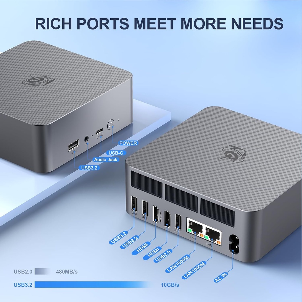 Beelink Mini PC EQR6 AMD Ryzen 5 6600U (hasta 4.5 GHz), 24 GB LPDDR5 RAM 500 GB PCIE4.0 SSD Dual LAN Mini PC, AMD Radeon 660M, Dual HDMI/WiFi6/BT5.2/Hogar/Oficina/Fuente de alimentación integrada Mini computadora 